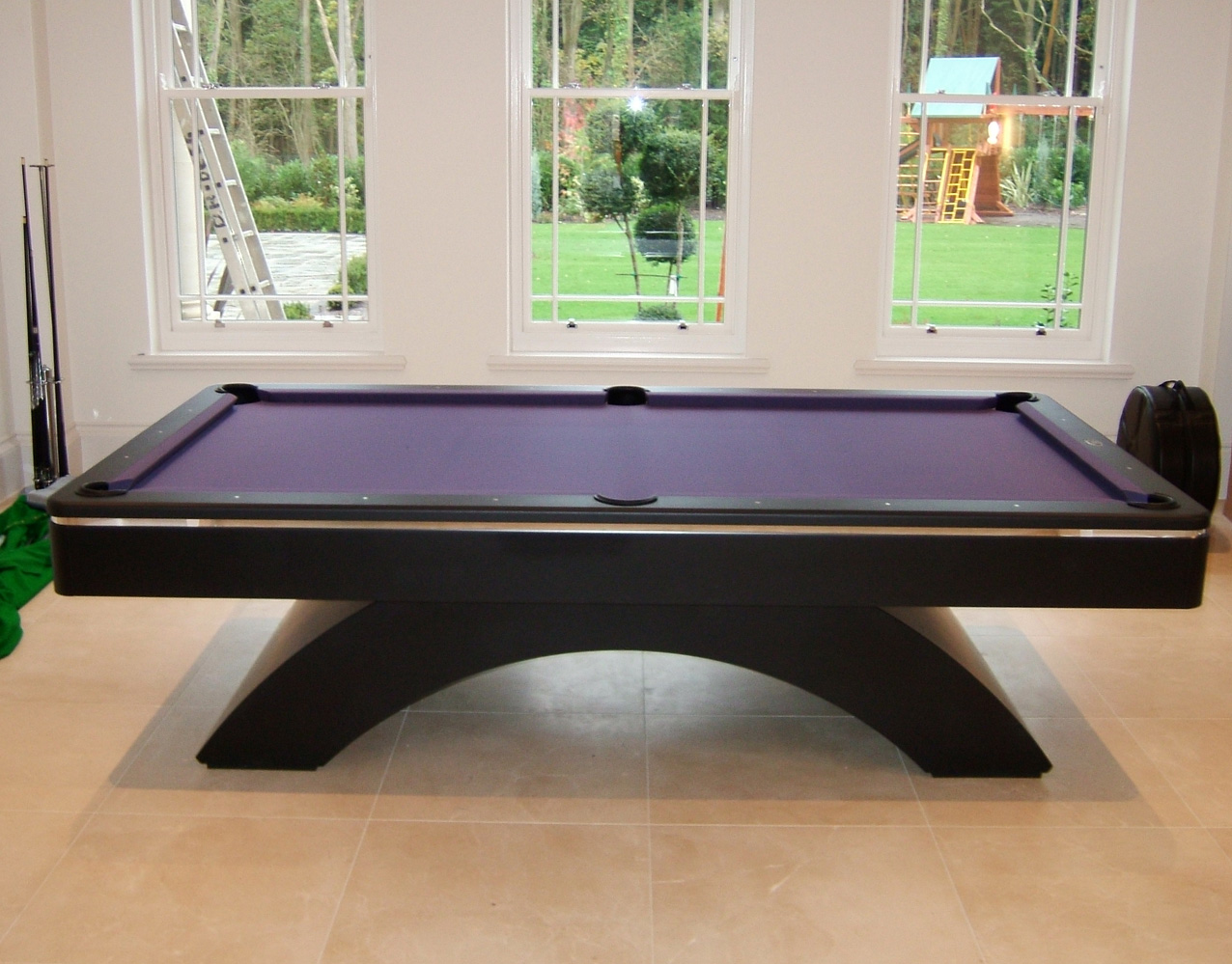 Olhausen Waterfall Pool Table in Black - Chrome, Purple Cloth